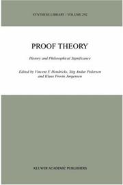 Cover of: Proof Theory: History and Philosophical Significance (Synthese Library)