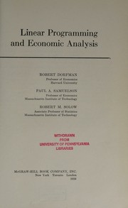 Cover of: Linear Programming and Economic Analysis