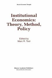 Cover of: Institutional Economics: Theory, Method, Policy (Recent Economic Thought)