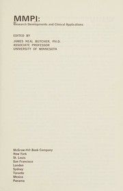 Cover of: Mmpi; Research Developments and Clinical Applications