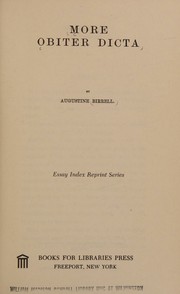 Cover of: More Obiter dicta.