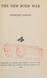 Cover of The new Boer war by leonard barnes