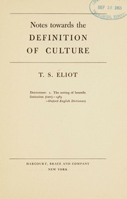 Cover of: Notes towards the definition of culture.