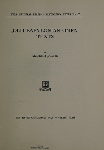 cover of Old Babylonian Omen Texts.