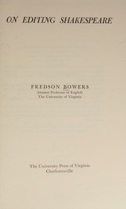 Cover of: On editing Shakespeare