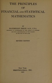 Cover of The principles of financial and statistical mathematics by Maximilian Philip