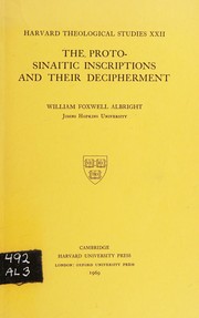 Cover of: The Proto-Sinaitic inscriptions and their decipherment.