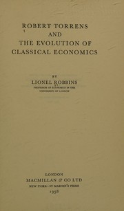 Cover of: Robert Torrens and the Evolution of Classical Economics