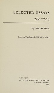 Cover of: Selected essays, 1934-1943.: Chosen and translated by Richard Rees.