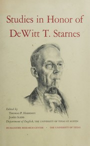 Cover of: Studies in honor of DeWitt T. Starnes.