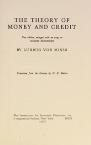 Cover of: The theory of money and credit