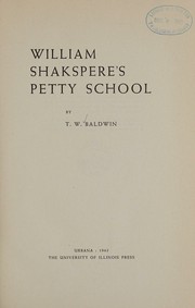 Cover of: William Shakspere's petty school