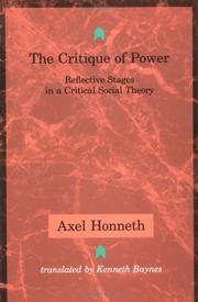 Cover of: The Critique of Power: Reflective Stages in a Critical Social Theory (Studies in Contemporary German Social Thought)