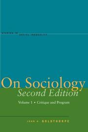 Cover of: On On Sociology Second Edition Volume One: Critique and Program (Studies in Social Inequality)