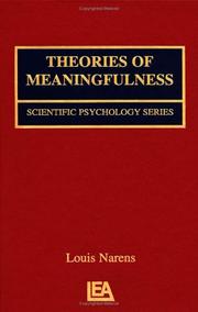 Cover of: Theories of Meaningfulness (Volume in the Scientific Psychology Series)