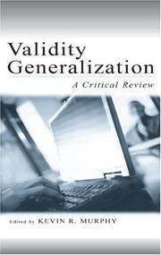 Cover of: Validity Generalization: A Critical Review (Volume in the Applied Psychology Series)