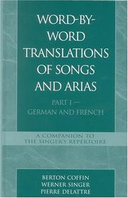 Cover of: Word-By-Word Translations of Songs and Arias, Part I