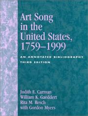 Cover of: Art Song in the United States, 1759-1999 by Judith E. Carman, Judith E. Carman