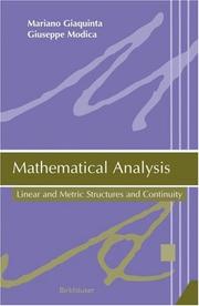 Cover of: Mathematical Analysis: Linear and Metric Structures and Continuity