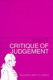Cover of: Critique of Judgement (Hafner Library of Classics) by Immanuel Kant, Immanuel Kant