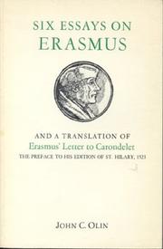 Cover of: Six essays on Erasmus and a translation of Erasmus' letter to Carondelet, 1523