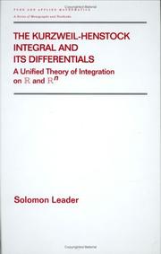 Cover of: The Kurzweil-Henstock Integral & Its Differentials (Pure and Applied Mathematics) by Solomon Leader