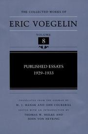 Cover of: Published Essays: 1929-1933 (Collected Works of Eric Voegelin, Volume 8)