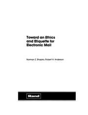 Cover of: Toward an ethics and etiquette for electronic mail by Norman Zalmon Shapiro