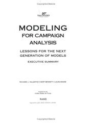 Cover of: Modeling for campaign analysis: lessons for the next generation of models : executive summary