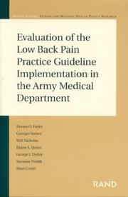 Cover of: Evaluation of the Low Back Pain Practice Guideline Implementation in the Army Medical Department