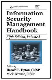 Cover of: Information Security Management Handbook, Fifth Edition, Volume 3 (Information Security Management Handbook)