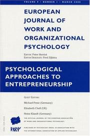 Cover of: Psychological Approaches to Entrepreneurship: A Special Issue of the European Journal of Work and Organizational Psychology (Special Issue of the "European ... of Work & Organizational Psychology")