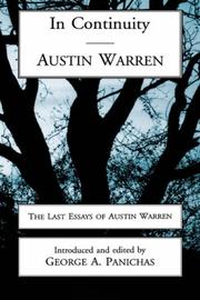 Cover of: In continuity: the last essays of Austin Warren