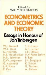 Cover of: Econometrics and economic theory: essays in honour of Jan Tinbergen