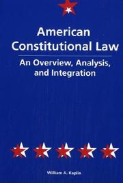 Cover of: American Constitutional Law: An Overview, Analysis, and Integration