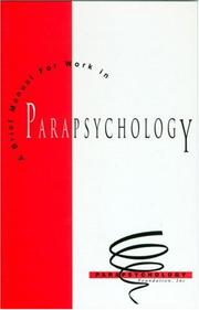 Cover of: A Brief Manual for Work in Parapsychology by John Palmer, Bob Brier, Deborah Delanoy, George Hansen