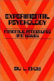 Cover of: Experimental psychology: rationale, procedures, and issues