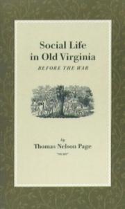 Cover of: Social Life in Virginia Before the War by Thomas Nelson Page