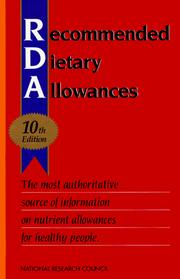 Recommended dietary allowances by National Research Council (U.S.). Subcommittee on the Tenth Edition of the RDAs.