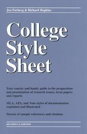 Cover of: College Style Sheet, 2nd U.S. edition by Richard Hopkins, Jon Furberg