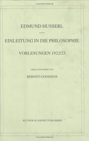 Cover of: Einleitung in die Philosophie: Vorlesungen 1922/23 (Husserliana: Edmund Husserl  Gesammelte Werke)