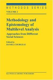 Cover of: Methodology and Epistemology of Multilevel Analysis: Approaches from Different Social Sciences (Methodos Series)
