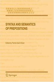 Cover of: Syntax and Semantics of Prepositions (Text, Speech and Language Technology) by Patrick Saint-Dizier, Patrick Saint-Dizier