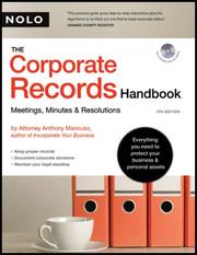 Cover of: Corporate Records Handbook, The: Meetings, Minutes & Resolutions (book with CD-Rom)