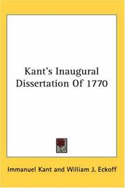 Cover of: Kant's Inaugural Dissertation of 1770 by Immanuel Kant