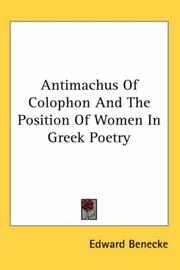 Cover of: Antimachus of Colophon And the Position of Women in Greek Poetry