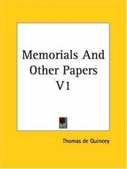 Cover of: Memorials And Other Papers by Thomas De Quincey