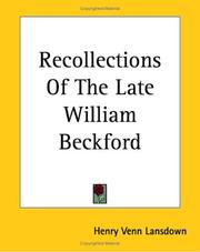 Cover of: Recollections Of The Late William Beckford