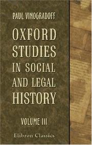 Cover of: Oxford Studies in Social and Legal History: Volume 3