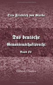 Cover of: Das deutsche Genossenschaftsrecht by Otto Friedrich von Gierke